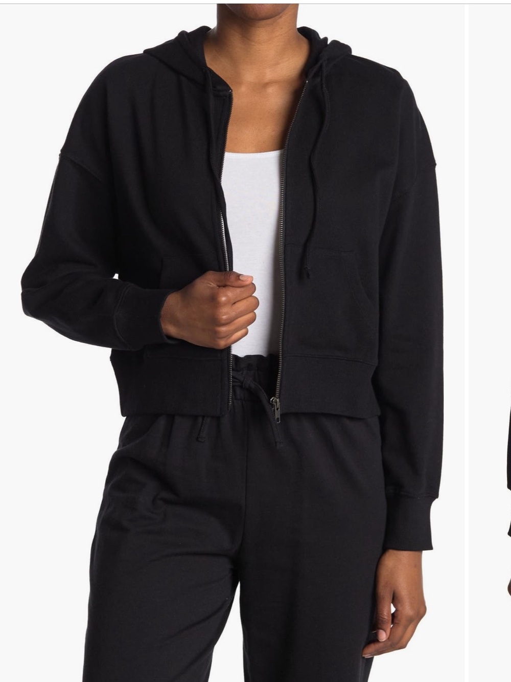 Abound Black Zip Front Pullover Hoodie, Medium